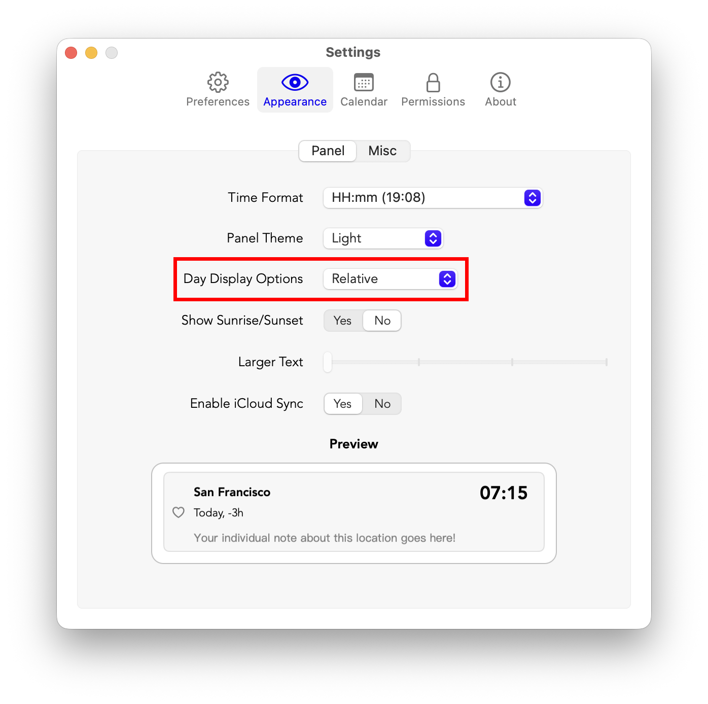 Clocker - Day Display Options in Appearance settings